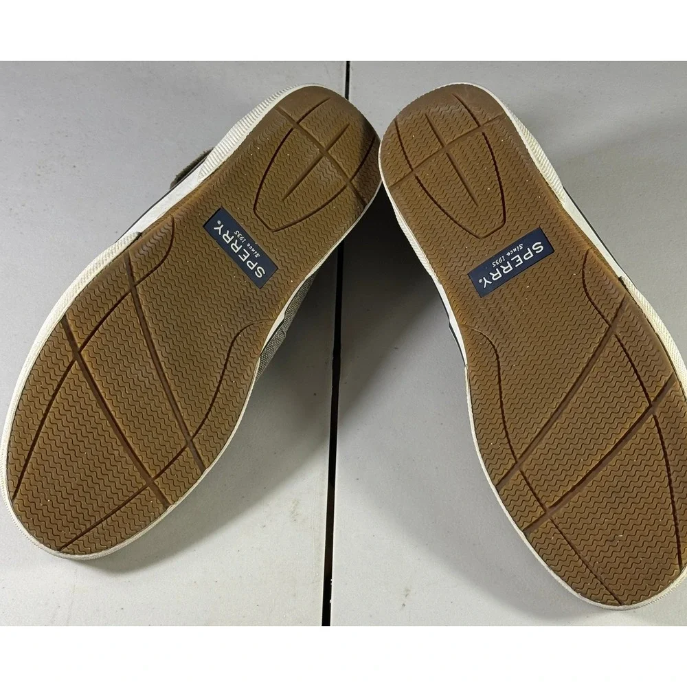 Sperry Top-Sider Bahama II Mens 12 Boat Shoes Khaki Canvas Leather STS21489